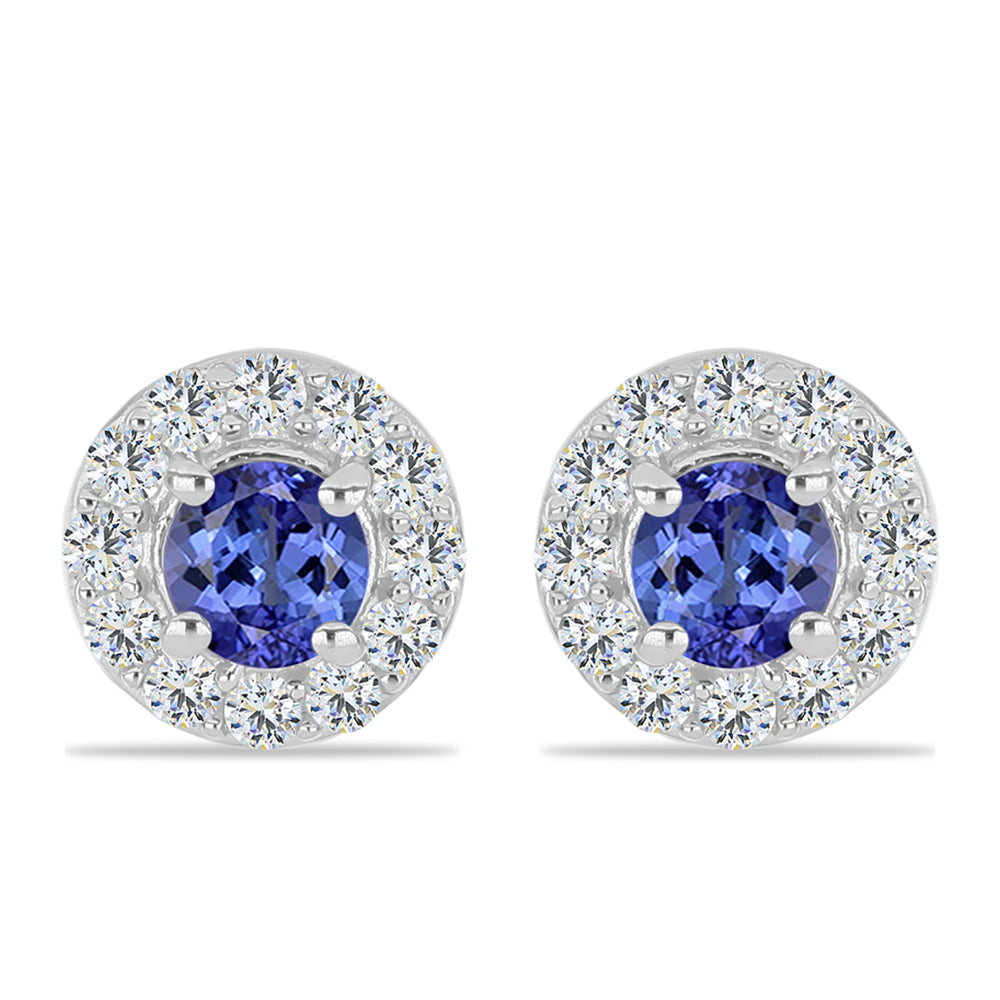 Stříbrné Náušnice s Tanzanitem a Bílým Topazem 1 