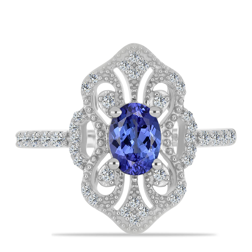 Stříbrný Prsten s Tanzanitem a Bílým Topazem