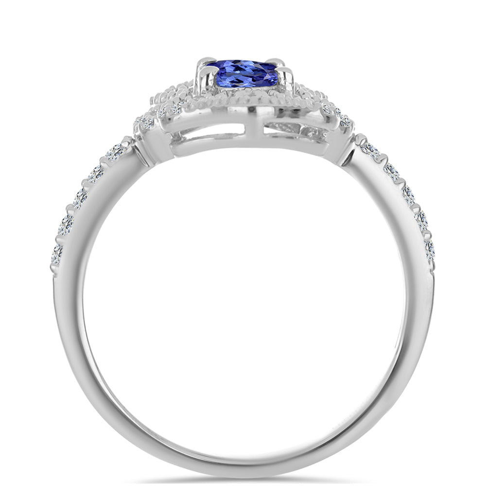 Stříbrný Prsten s Tanzanitem a Bílým Topazem