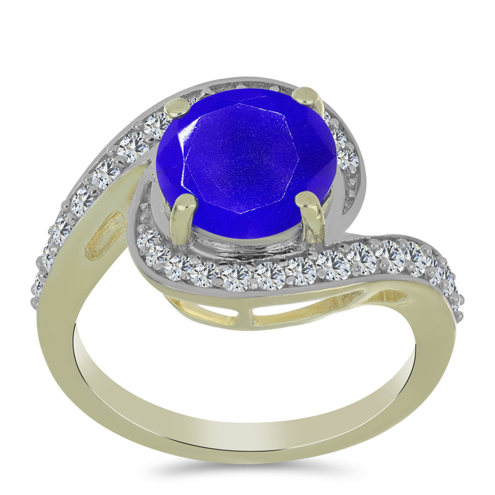 Pozlacené stříbro 925/1000 Prsten s Modrým Achátem a Bílým Topazem - Karátové číslo: 3.13. přibližná hmotnost: 4.33 gramů 3 