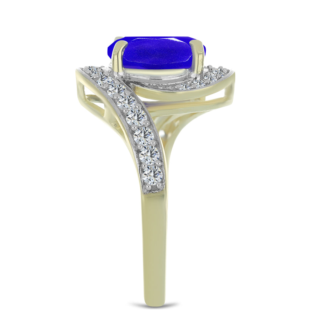 Pozlacené stříbro 925/1000 Prsten s Modrým Achátem a Bílým Topazem - Karátové číslo: 3.13. přibližná hmotnost: 4.33 gramů 4 