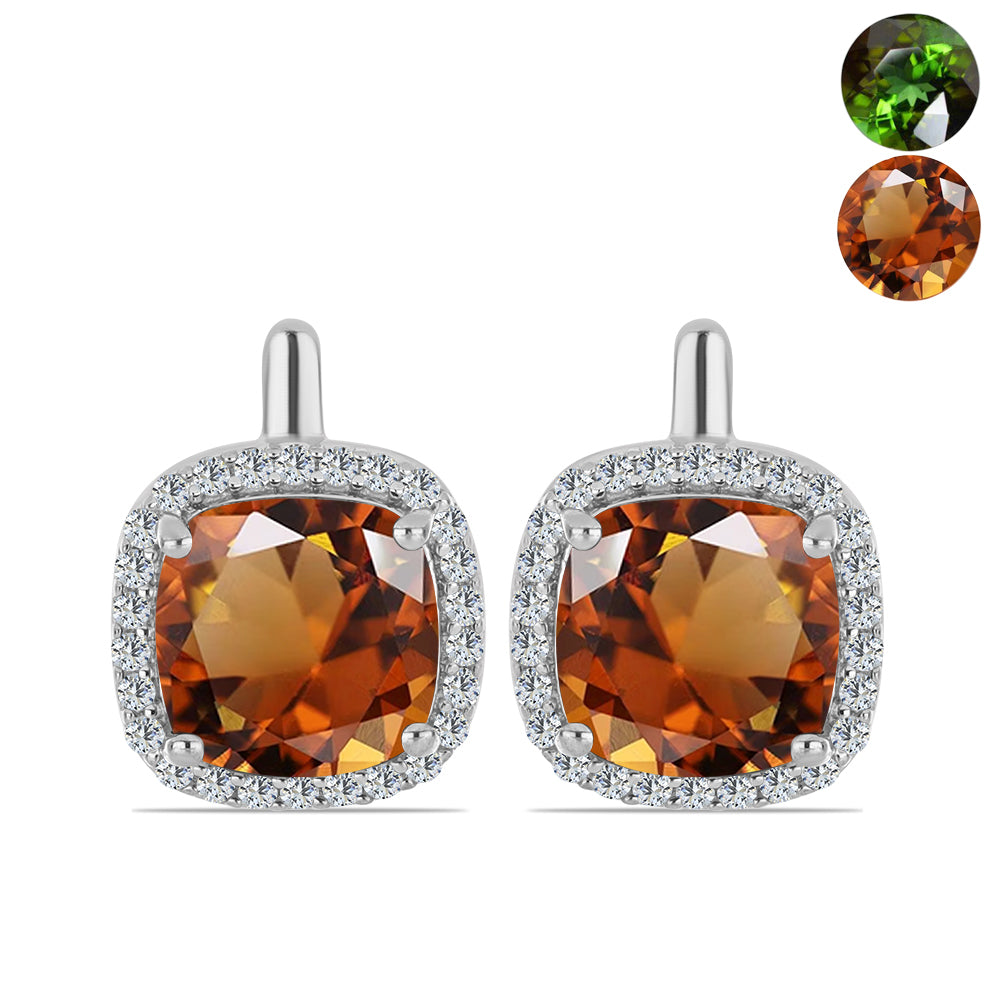 Stříbrné Náušnice s Certifikovaný Anatolským zultanitem pěstovaný v laboratoři a Bílým Topazem 1 