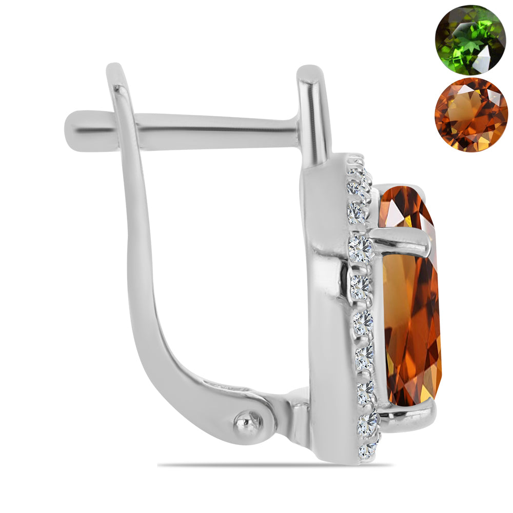 Stříbrné Náušnice s Certifikovaný Anatolským zultanitem pěstovaný v laboratoři a Bílým Topazem 2 