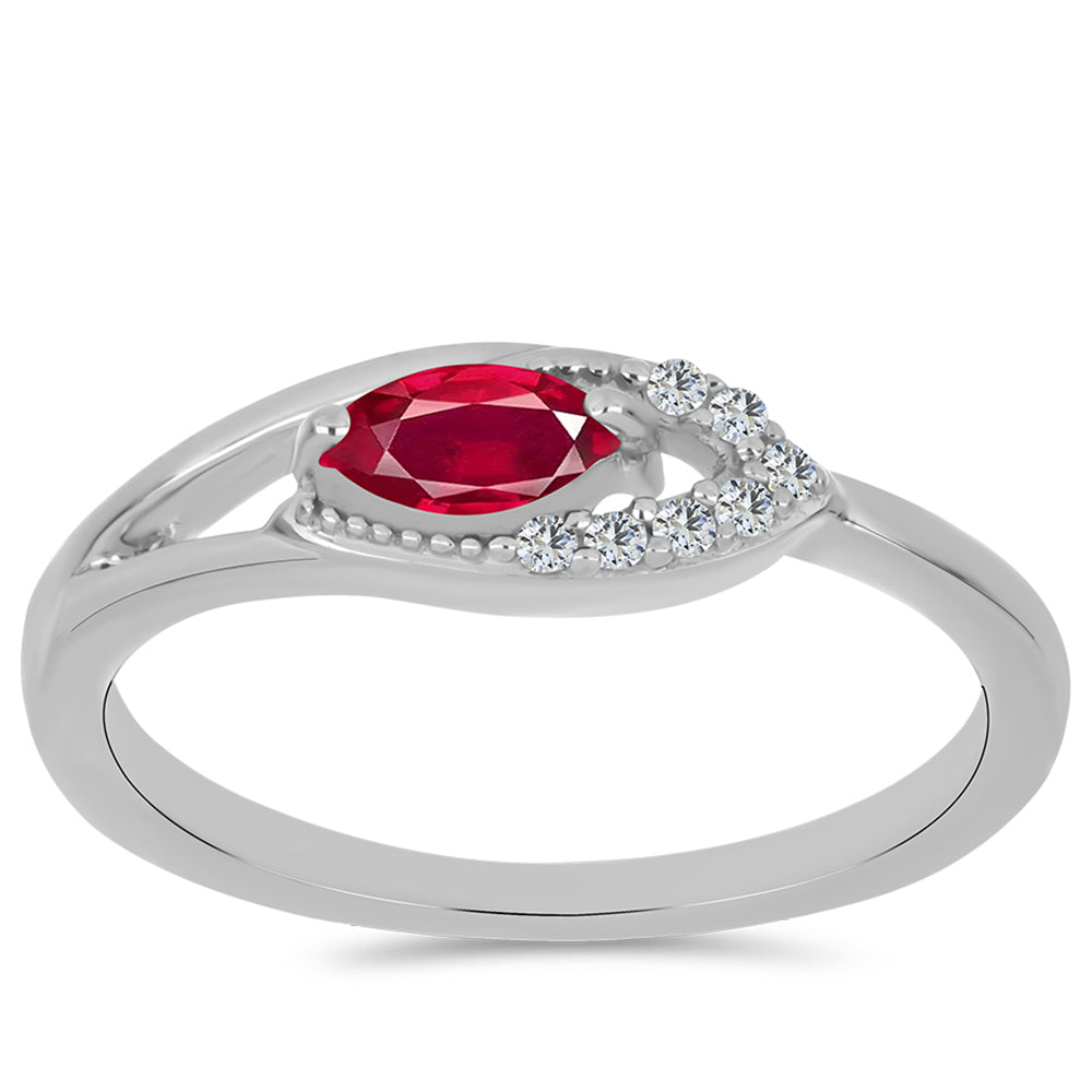 Stříbro 925/1000 - Prsten s Madagaskarským Rubínem a Bílým Topazem - Karátové číslo: 0.42. přibližná hmotnost: 2.16 gramů 3 