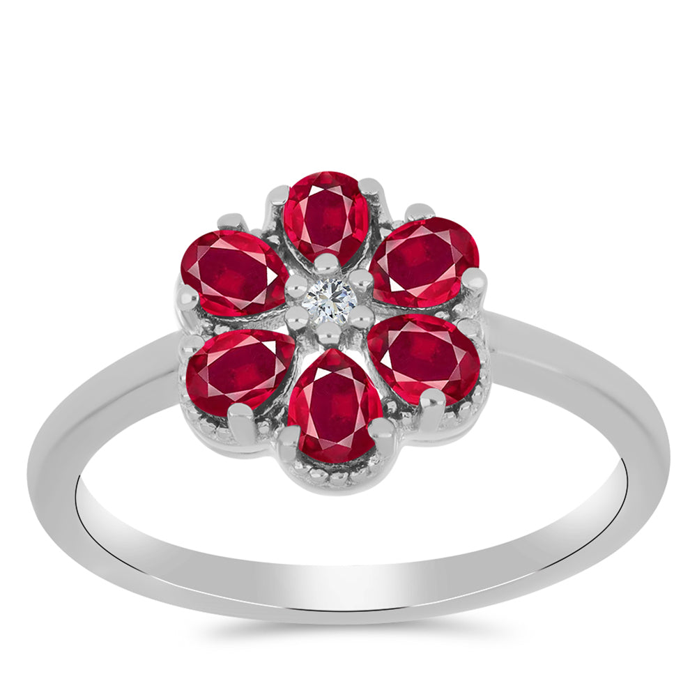 Stříbro 925/1000 - Prsten s Madagaskarským Rubínem a Bílým Topazem - Karátové číslo: 1.47. přibližná hmotnost: 2.85 gramů 3 