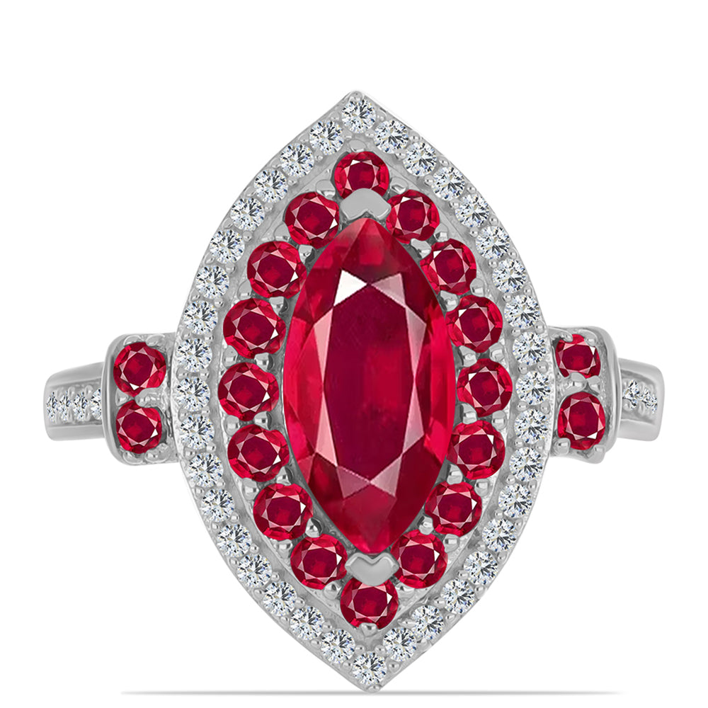 Stříbro 925/1000 - Prsten s Madagaskarským Rubínem a Bílým Topazem - Karátové číslo: 3.54. přibližná hmotnost: 5.13 gramů