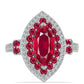 Stříbro 925/1000 - Prsten s Madagaskarským Rubínem a Bílým Topazem - Karátové číslo: 3.54. přibližná hmotnost: 5.13 gramů