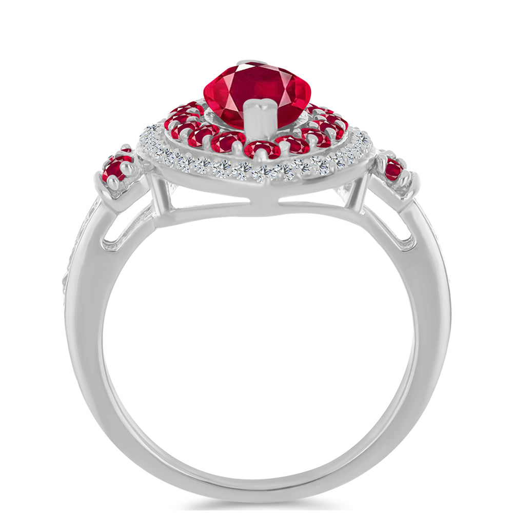 Stříbro 925/1000 - Prsten s Madagaskarským Rubínem a Bílým Topazem - Karátové číslo: 3.54. přibližná hmotnost: 5.13 gramů