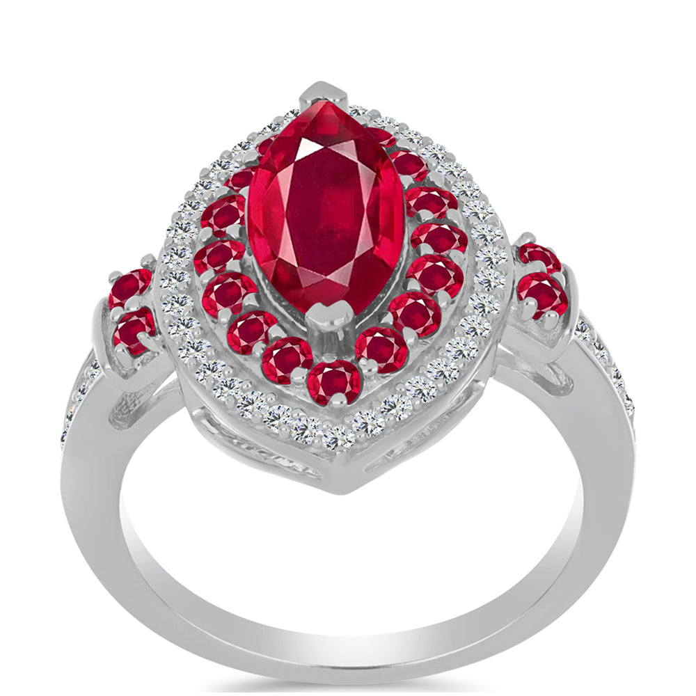 Stříbro 925/1000 - Prsten s Madagaskarským Rubínem a Bílým Topazem - Karátové číslo: 3.54. přibližná hmotnost: 5.13 gramů 3 