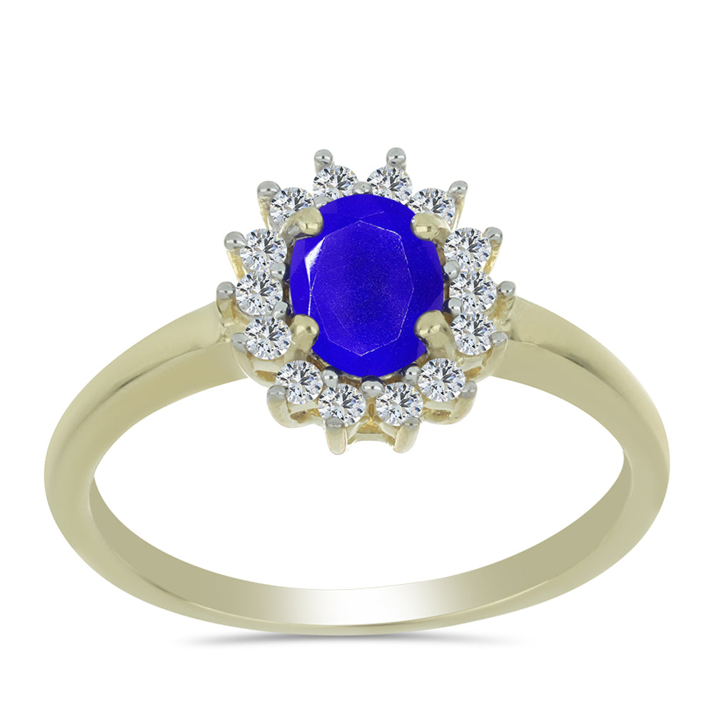 Pozlacené stříbro 925/1000 Prsten s Modrým Achátem a Bílým Topazem - Karátové číslo: 0.84. přibližná hmotnost: 2.37 gramů