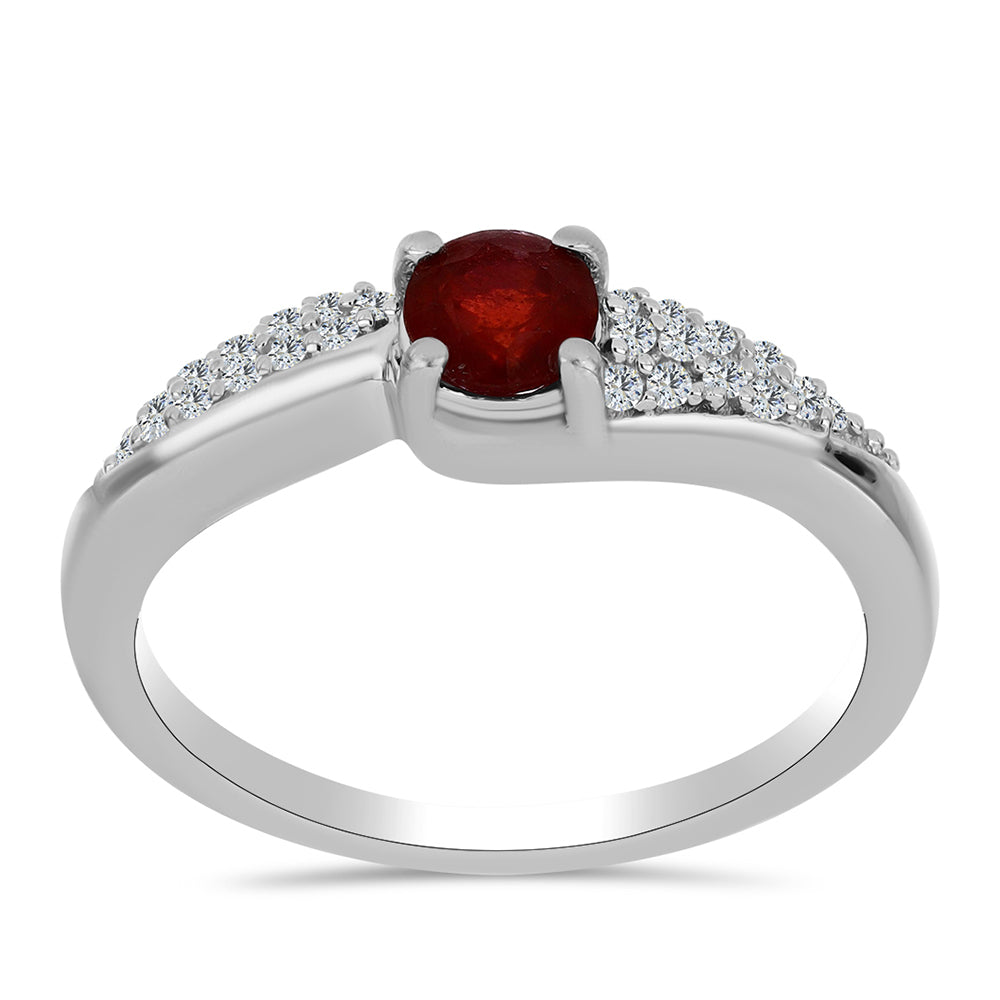 Stříbro 925/1000 - Prsten s Madagaskarským Rubínem a Bílým Topazem - Karátové číslo: 0.94. přibližná hmotnost: 3.01 gramů