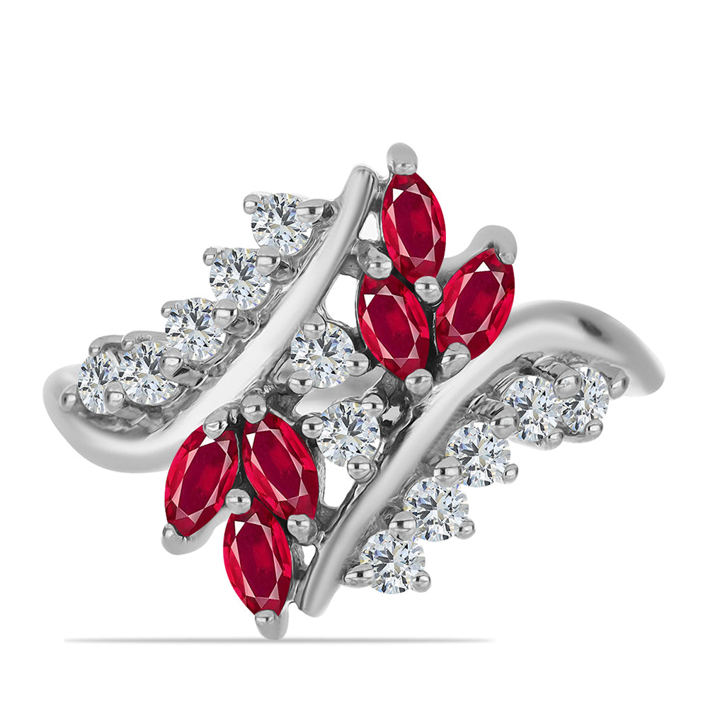 Stříbro 925/1000 - Prsten s Madagaskarským Rubínem a Bílým Topazem - Karátové číslo: 1.19. přibližná hmotnost: 3.66 gramů 1 