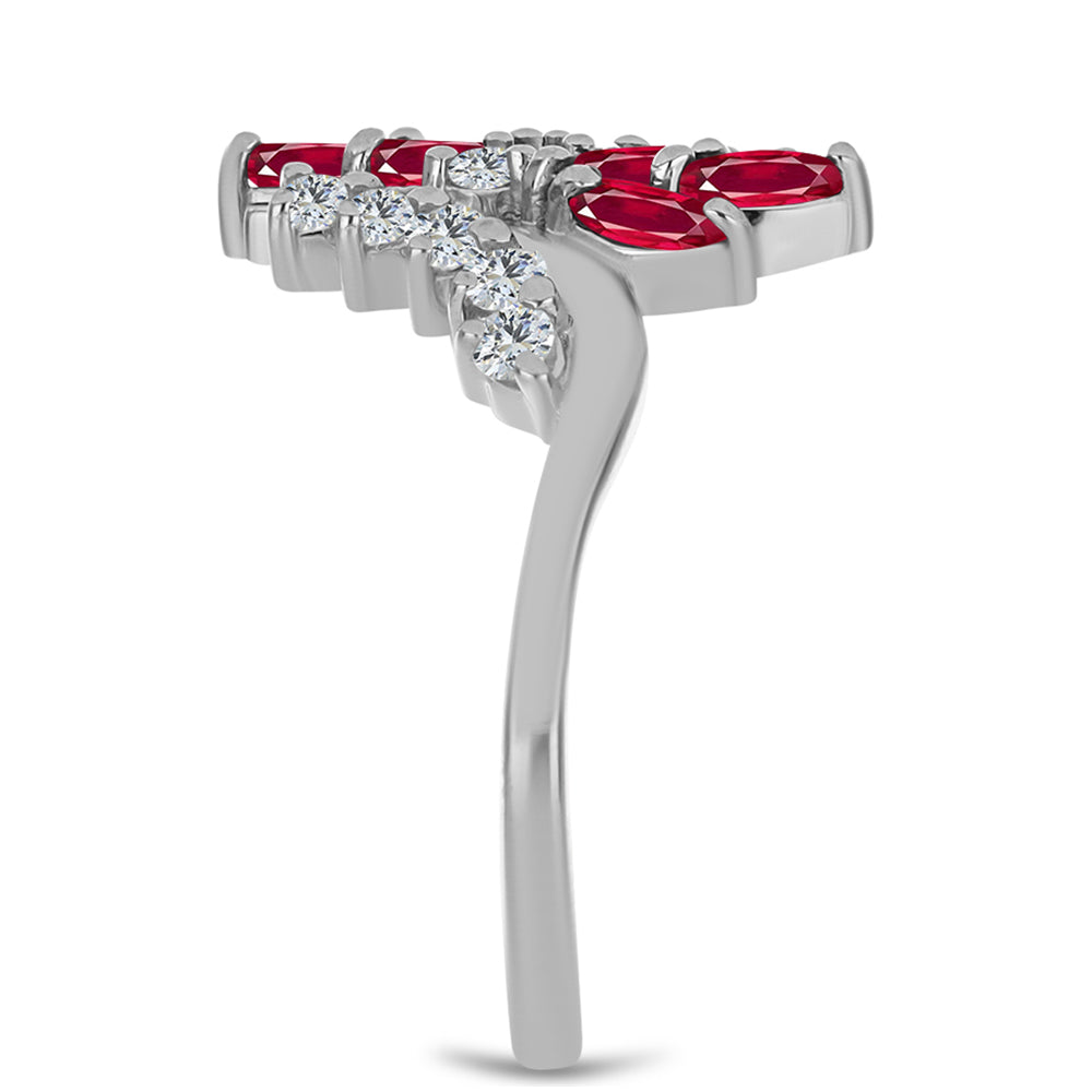 Stříbro 925/1000 - Prsten s Madagaskarským Rubínem a Bílým Topazem - Karátové číslo: 1.19. přibližná hmotnost: 3.66 gramů 4 