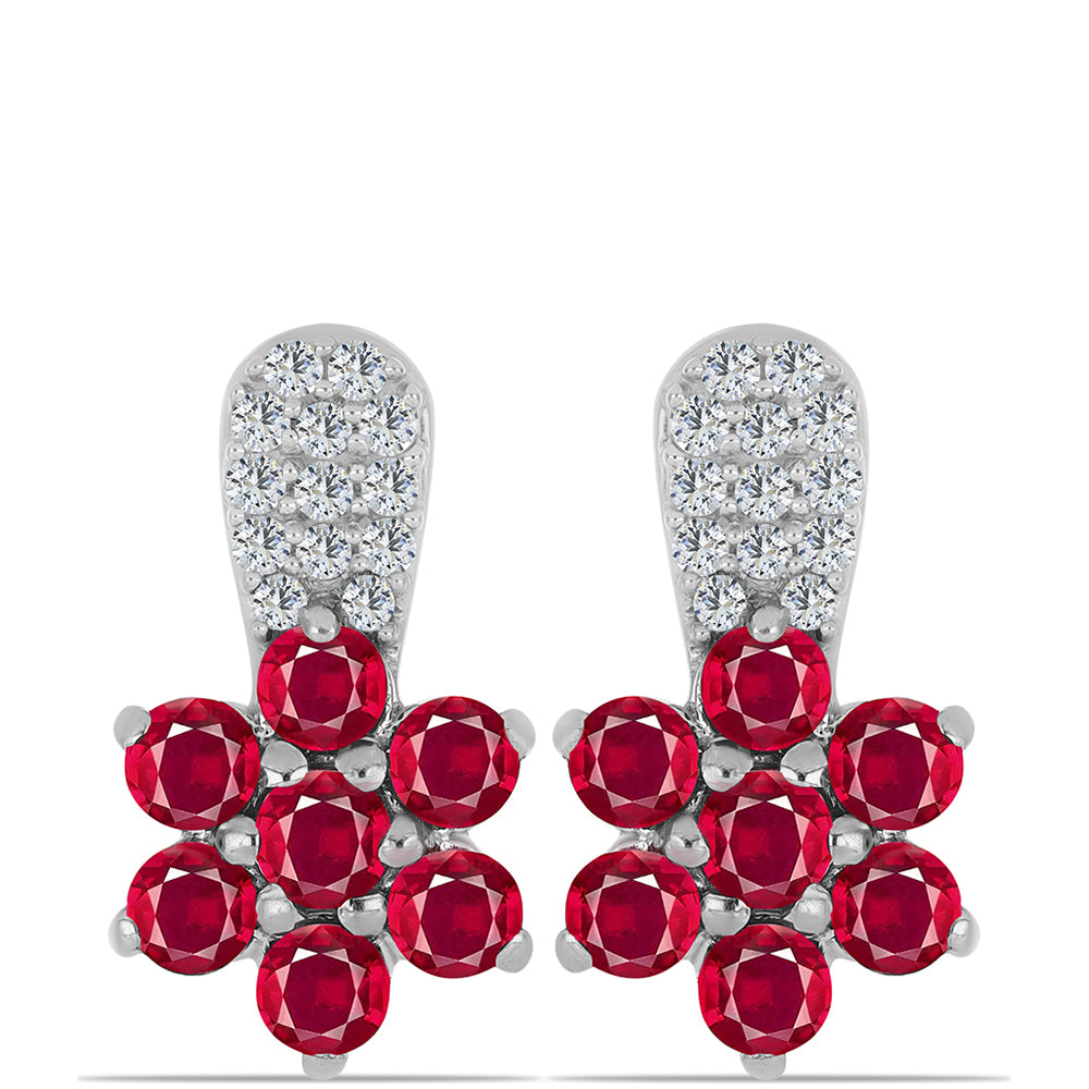 Stříbrné Náušnice s Madagaskarským Rubínem a Bílým Topazem
