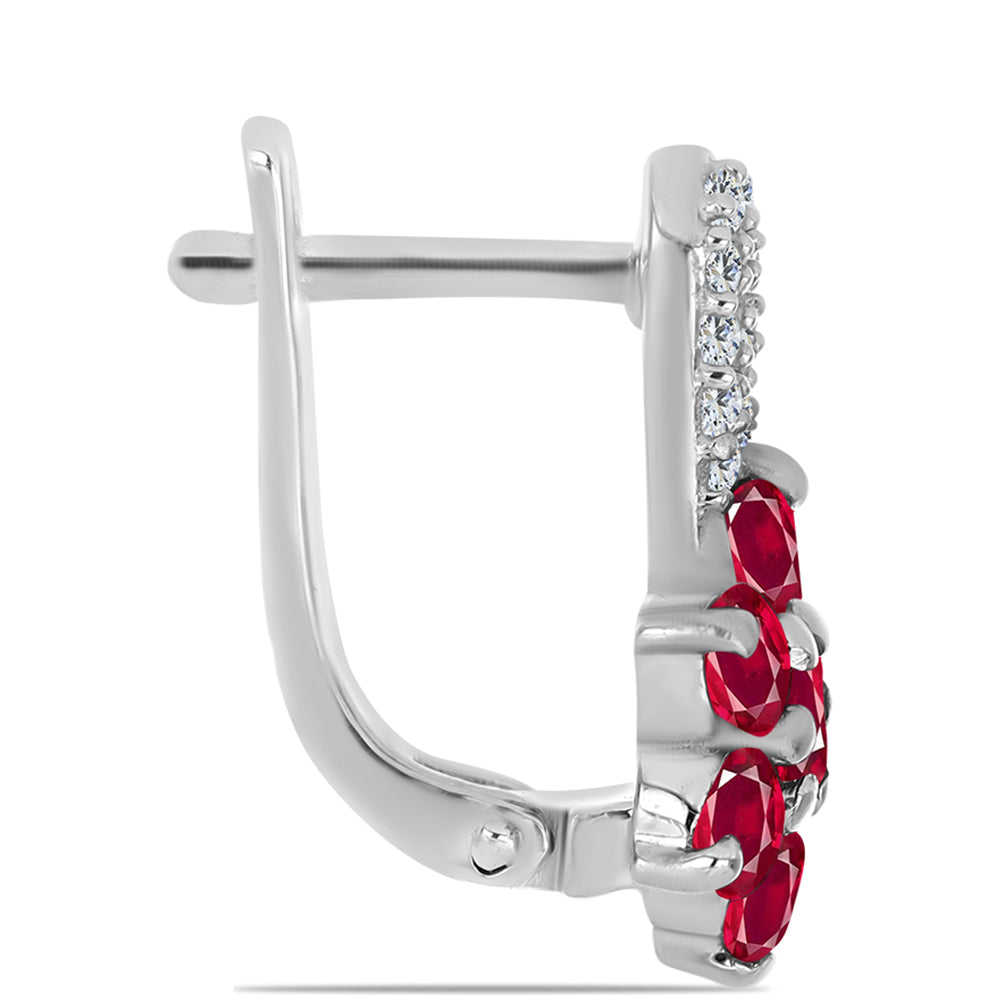 Stříbrné Náušnice s Madagaskarským Rubínem a Bílým Topazem 2 