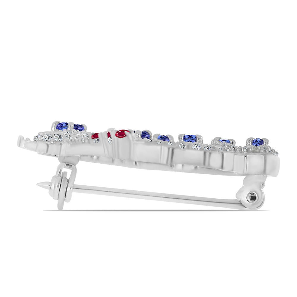 Stříbrný Brož s Tanzanitem a Madagaskarským Rubínem