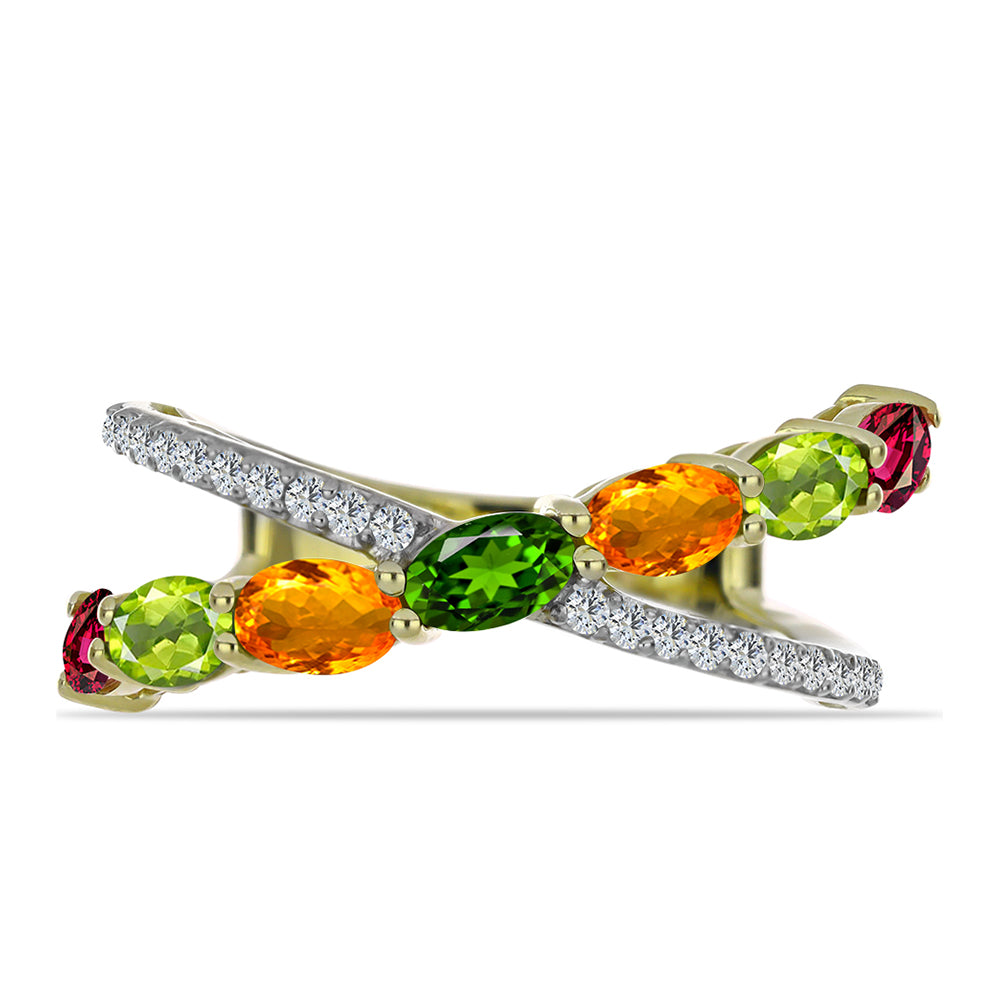 Pozlacené stříbro 925/1000 Prsten s Chakra Turmalínem a Bílým Topazem - Karátové číslo: 1.94. přibližná hmotnost: 3.36 gramů 1 