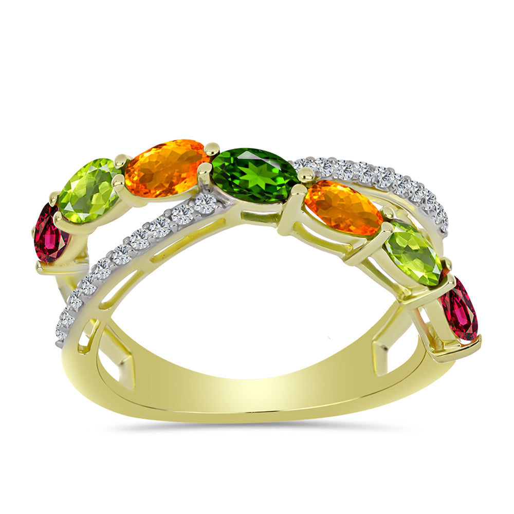 Pozlacené stříbro 925/1000 Prsten s Chakra Turmalínem a Bílým Topazem - Karátové číslo: 1.94. přibližná hmotnost: 3.36 gramů 3 