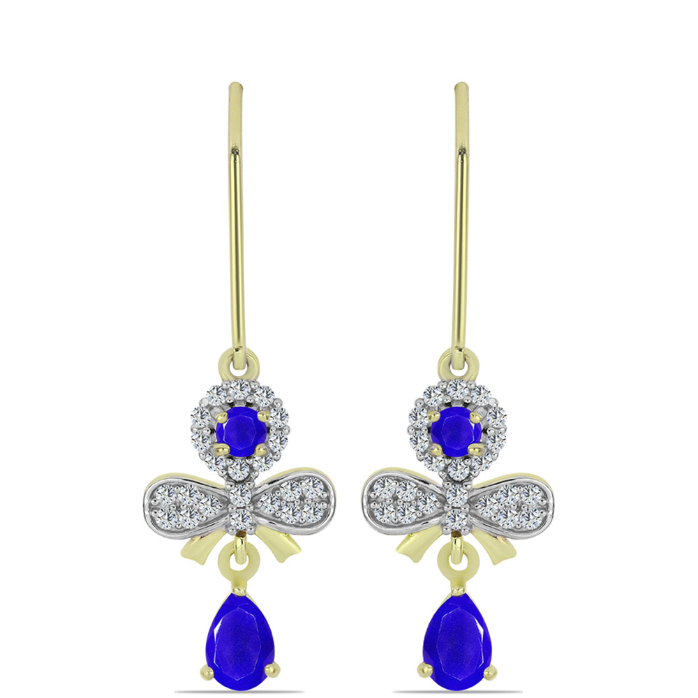 Pozlacené Stříbrné Náušnice s Modrým Achátem a Bílým Topazem