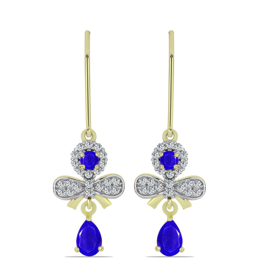 Pozlacené Stříbrné Náušnice s Modrým Achátem a Bílým Topazem