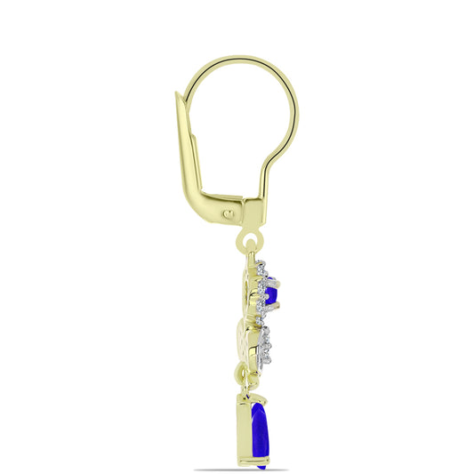 Pozlacené Stříbrné Náušnice s Modrým Achátem a Bílým Topazem