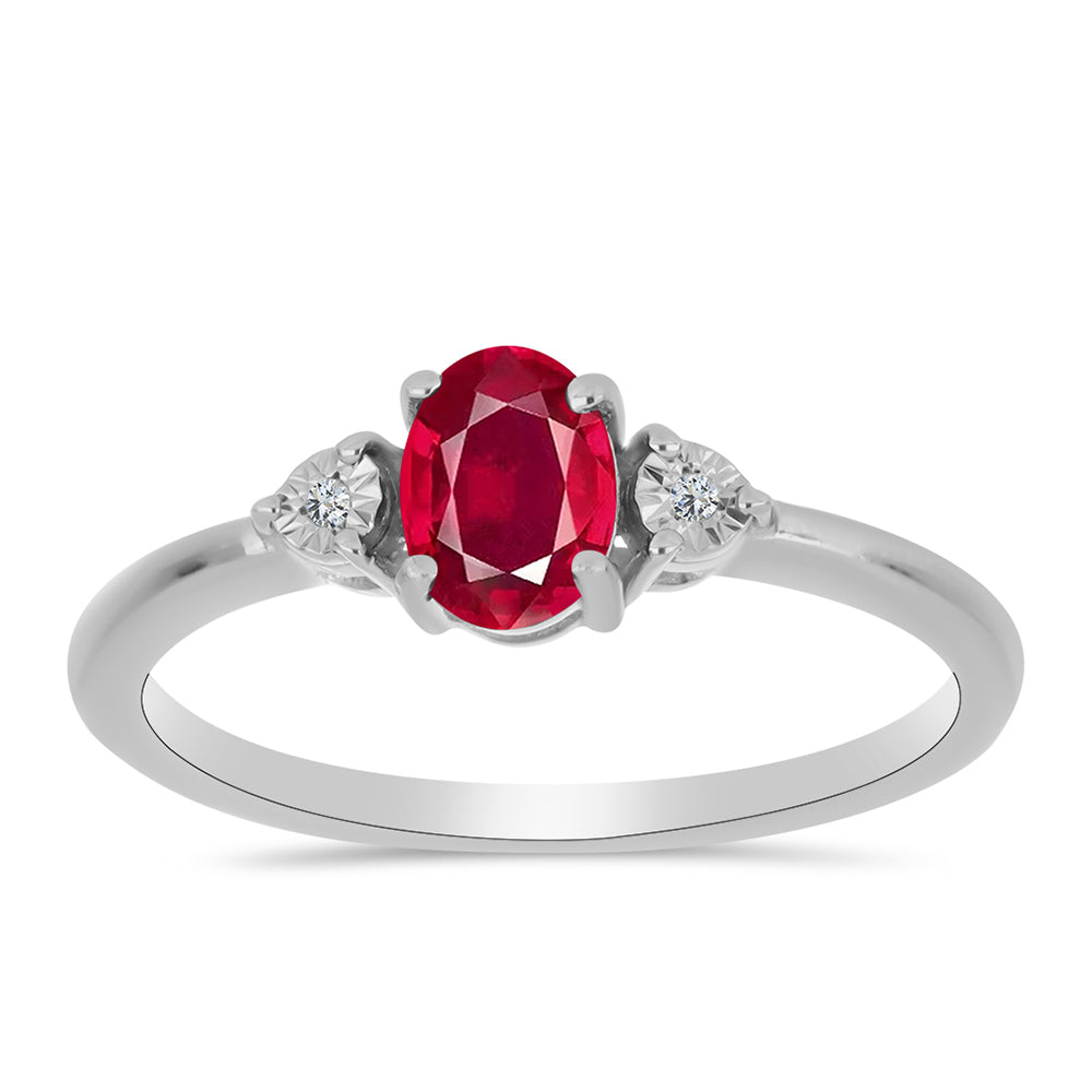 Stříbro 925/1000 - Prsten s Madagaskarským Rubínem a Bílým Topazem - Karátové číslo: 1.06. přibližná hmotnost: 2.16 gramů