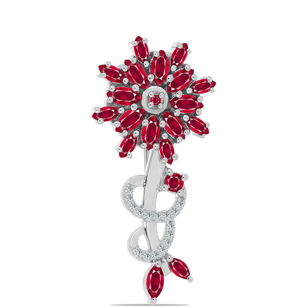 Stříbrný Brož s Madagaskarským Rubínem a Bílým Topazem