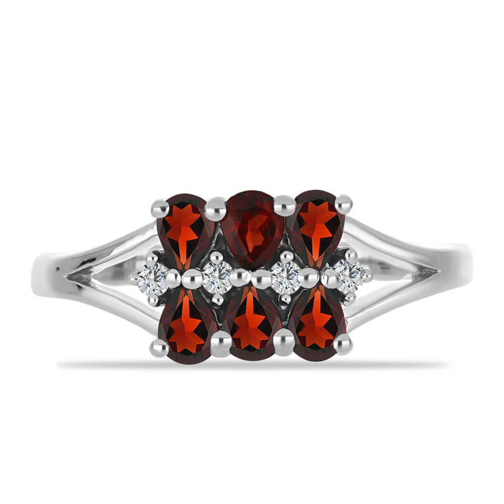 Stříbro 925/1000 - Prsten s Bartonským Granátem a Bílým Topazem - Karátové číslo: 1.29. přibližná hmotnost: 2.98 gramů