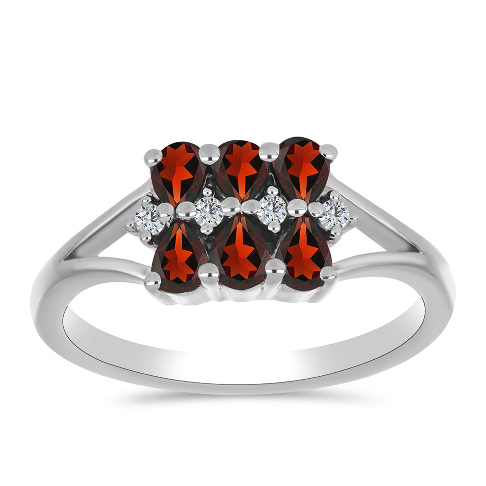 Stříbro 925/1000 - Prsten s Bartonským Granátem a Bílým Topazem - Karátové číslo: 1.29. přibližná hmotnost: 2.98 gramů 3 