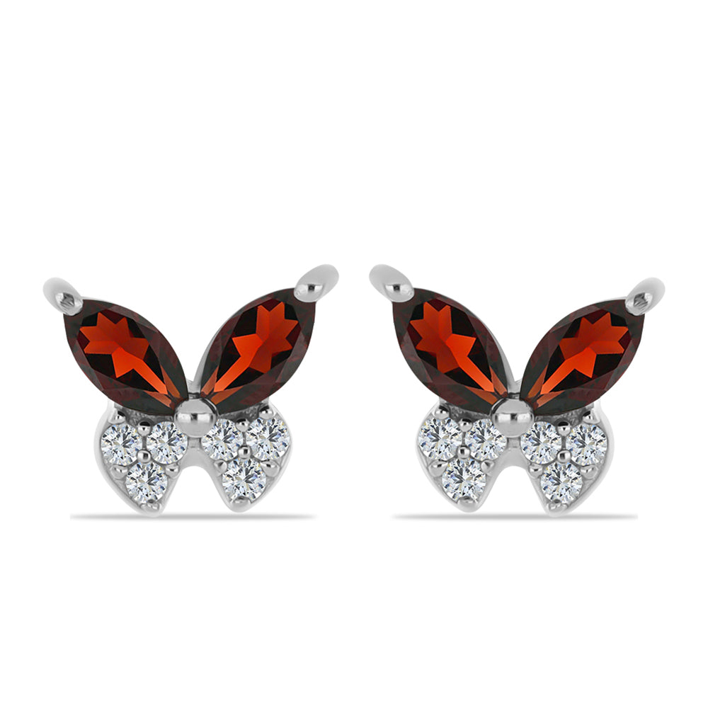 Stříbro 925/1000 - Náušnice s Bartonským Granátem a Bílým Topazem - Karátové číslo: 0.51. přibližná hmotnost: 1.25 gramů