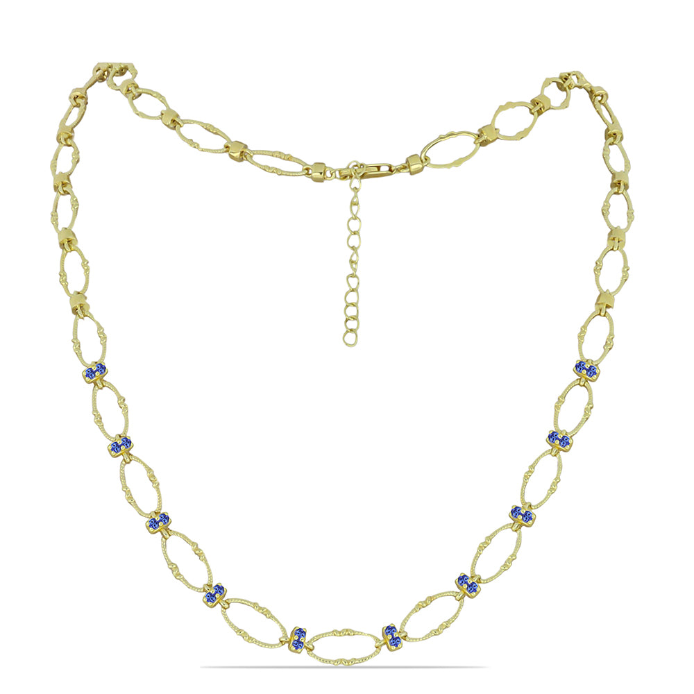 Pozlacené Stříbro 925/1000 - Sada s Tanzanitem - Karátové číslo: 1.33. přibližná hmotnost: 25.9 gramů ( Náhrdelník+Náramek ) 2 