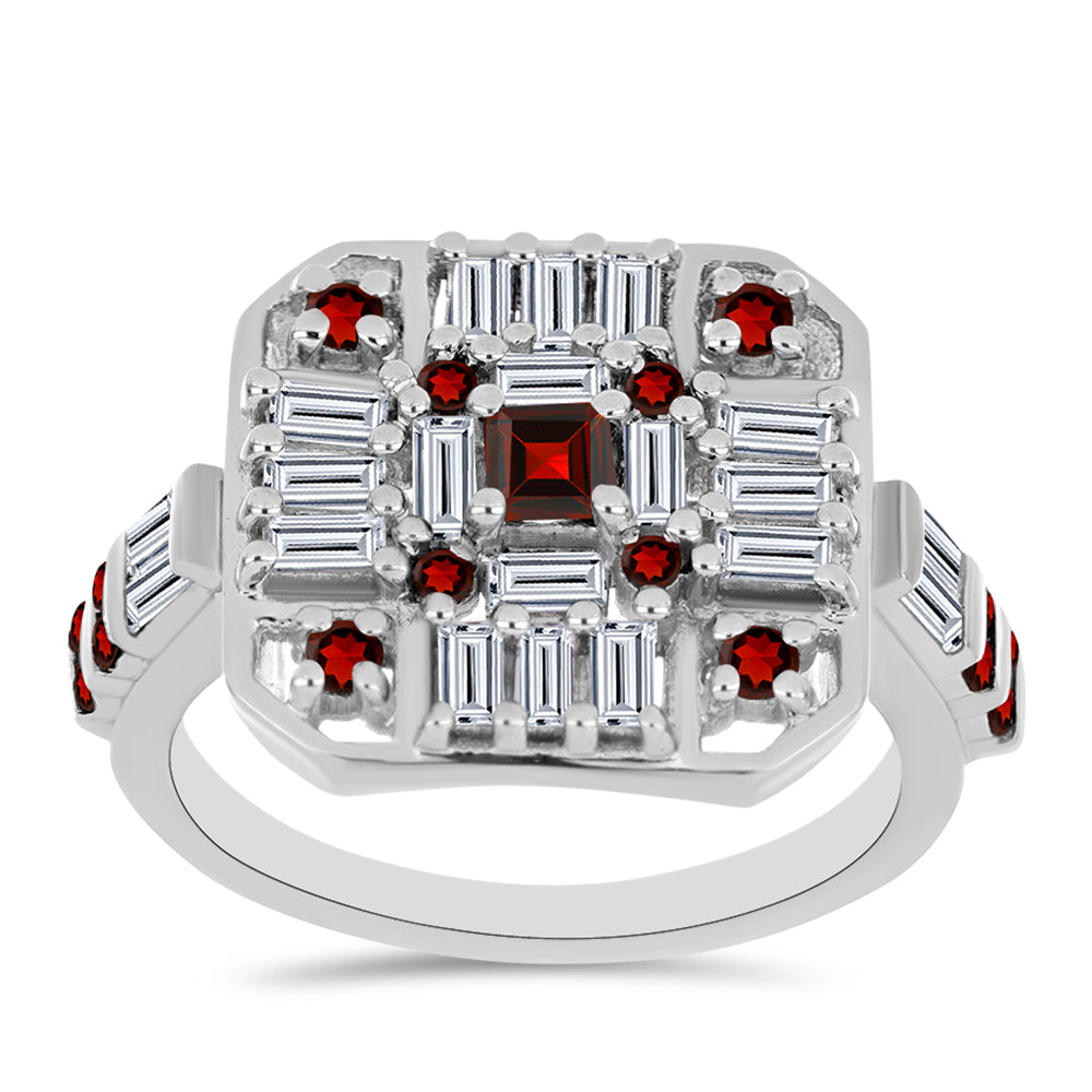 Stříbro 925/1000 - Prsten s Bartonským Granátem a Bílým Zirkonem - Karátové číslo: 2.26. přibližná hmotnost: 5.79 gramů 3 