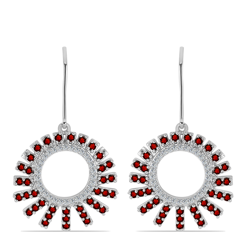 Stříbro 925/1000 Náušnice s Bartonským Granátem a Bílým Topazem - Karátové číslo: 1.76. přibližná hmotnost: 5.92 gramů 1 