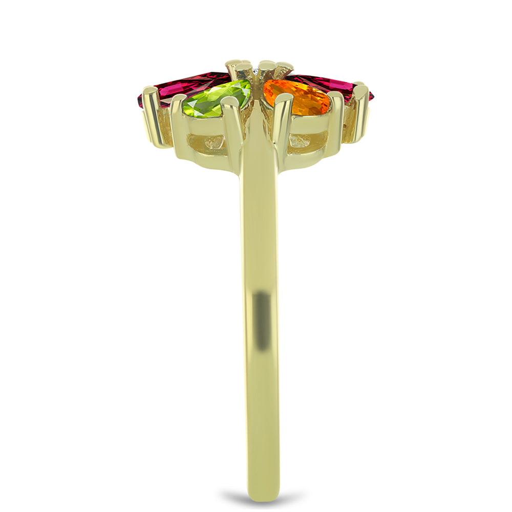 Pozlacený Stříbrný Prsten s Chakra Turmalínem a Bílým Topazem 4 