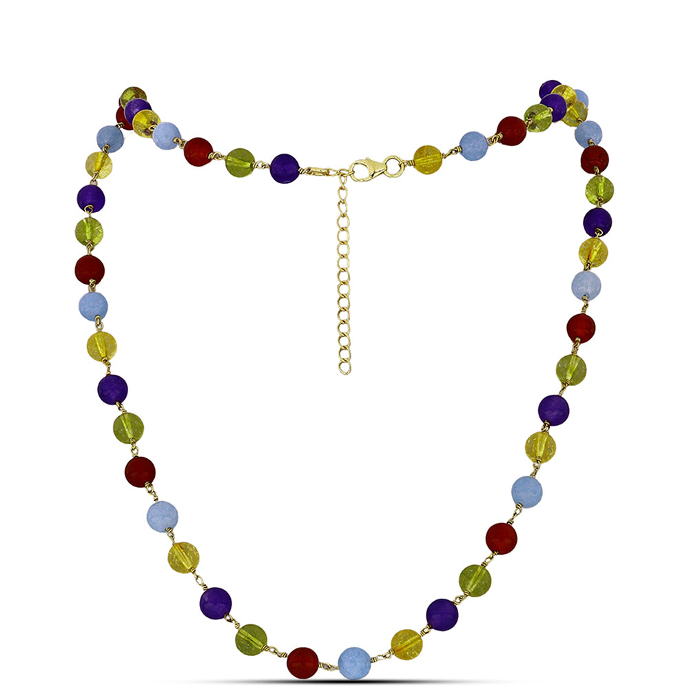 Pozlacené Stříbro 925/1000 - Náhrdelník s Purpurovým Jadeitem a Uralským Citrínem - Karátové číslo: 65.52. přibližná hmotnost: 15.83 gramů 1 