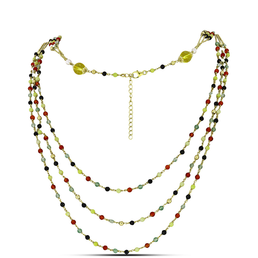 Pozlacené stříbro 925/1000 Náhrdelník s Karneolem a Uralským Citrínem - Karátové číslo: 36.41. přibližná hmotnost: 13.48 gramů 1 