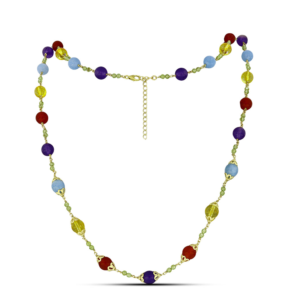 Pozlacené Stříbro 925/1000 - Náhrdelník s Purpurovým Jadeitem a Uralským Citrínem - Karátové číslo: 69.39. přibližná hmotnost: 18.89 gramů 1 