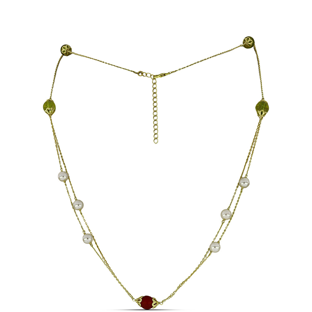 Pozlacené Stříbro 925/1000 - Náhrdelník s Uralským Citrínem a Karneolem - Karátové číslo: 18. přibližná hmotnost: 7.21 gramů 1 