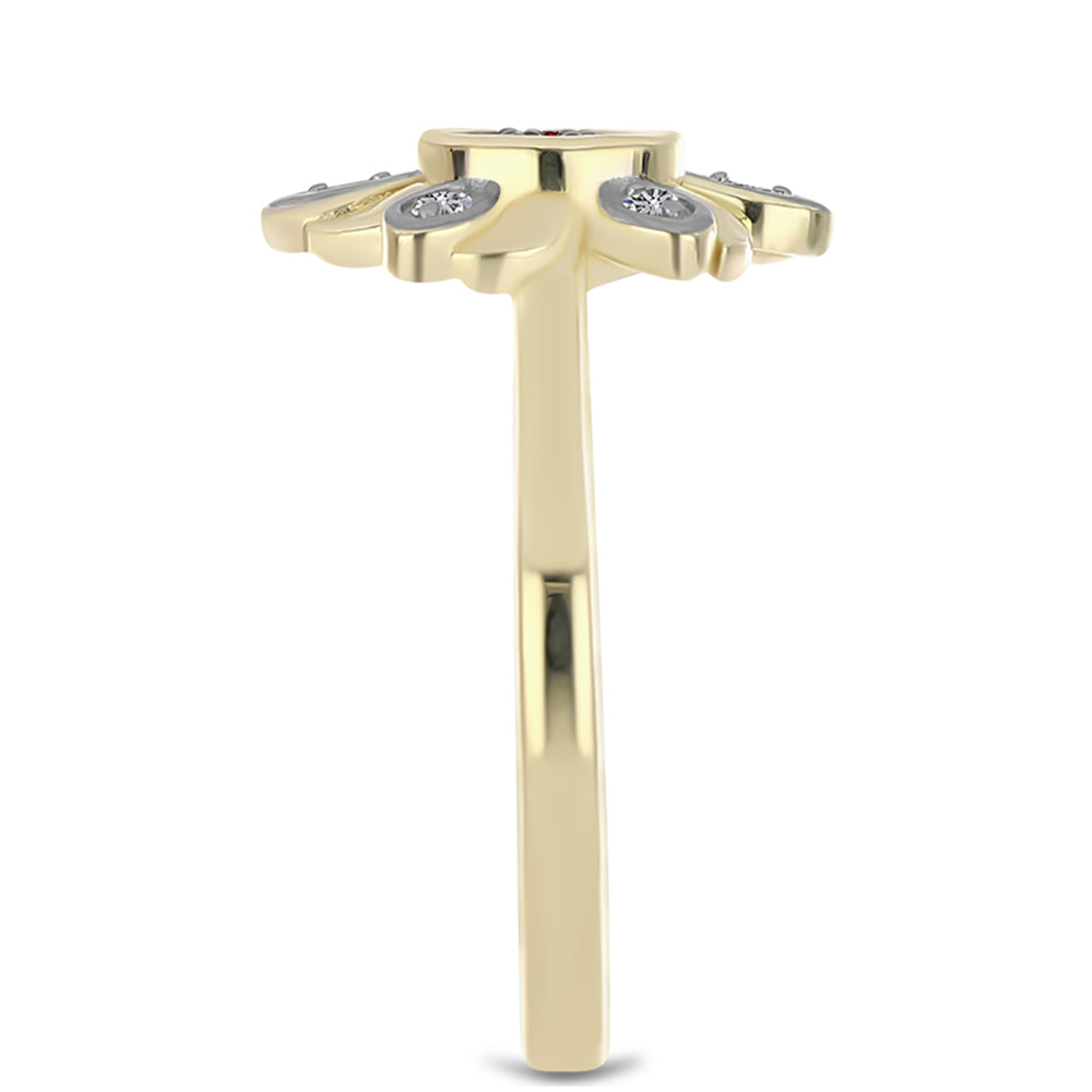 Pozlacené Stříbro 925/1000 - Prsten s Červeným Diamantem a Bílým Diamantem - Karátové číslo: 0.2. přibližná hmotnost: 3.13 gramů 4 