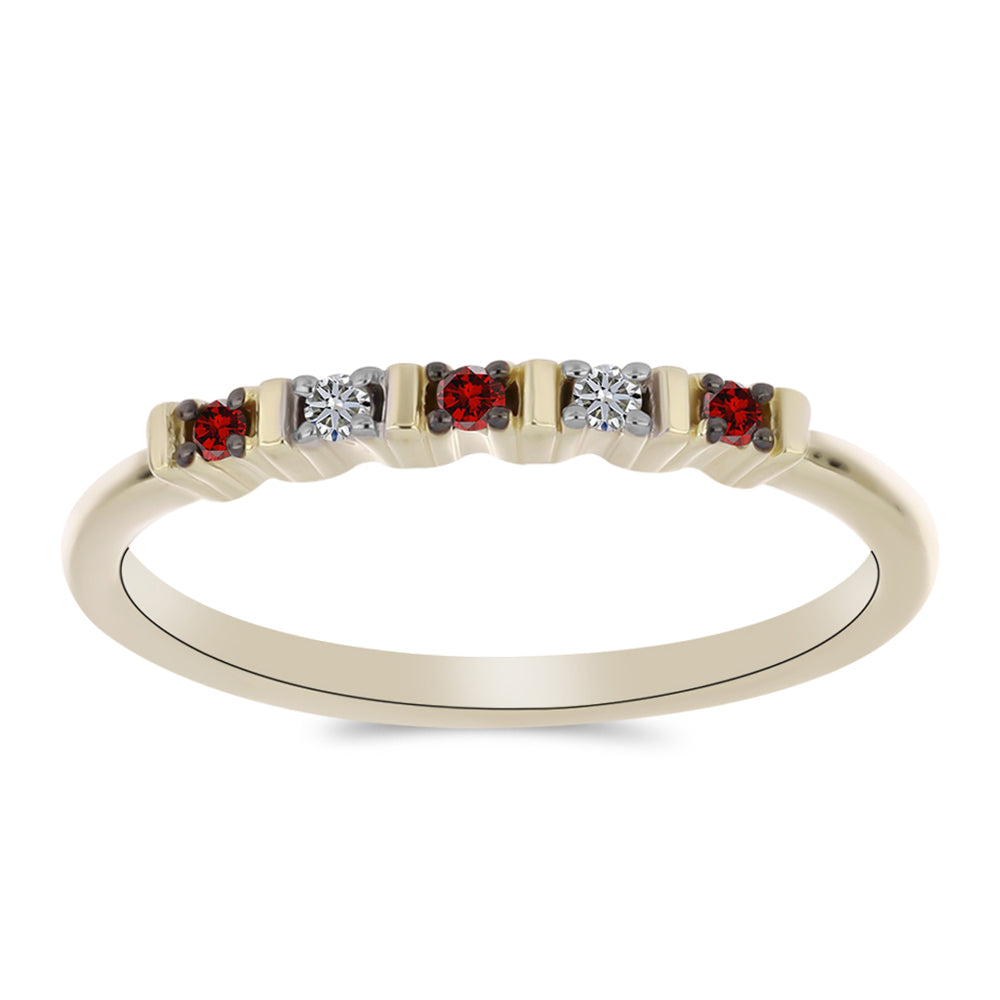 Pozlacené Stříbro 925/1000 - Prsten s Červeným Diamantem a Bílým Diamantem - Karátové číslo: 0.1. přibližná hmotnost: 1.53 gramů 1 