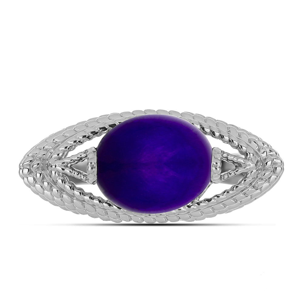 Stříbro 925/1000 - Prsten s Purpurovým Jadeitem - Karátové číslo: 2.86. přibližná hmotnost: 4.68 gramů