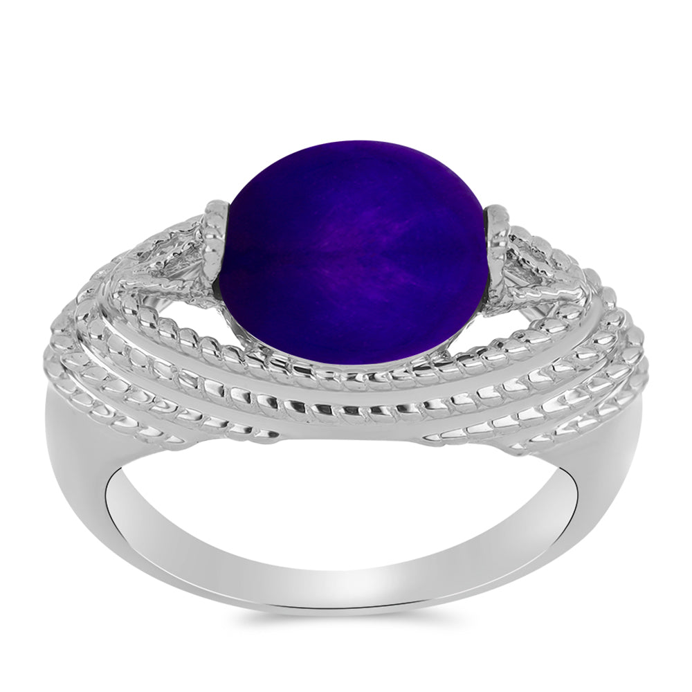 Stříbro 925/1000 - Prsten s Purpurovým Jadeitem - Karátové číslo: 2.86. přibližná hmotnost: 4.68 gramů