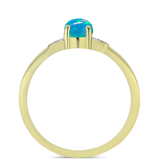 Pozlacený Stříbrný Prsten s etiopským Paraiba modrým opálem a Bílým Topazem