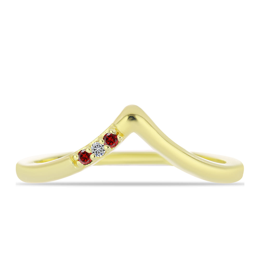 Pozlacené Stříbro 925/1000 - Prsten s Červeným Diamantem a Bílým Diamantem - Karátové číslo: 0.03. přibližná hmotnost: 1.61 gramů
