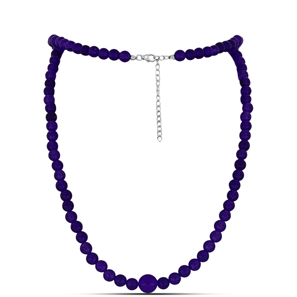 Stříbro 925/1000 - Náhrdelník s Purpurovým Jadeitem - Karátové číslo: 127.33. přibližná hmotnost: 26.39 gramů