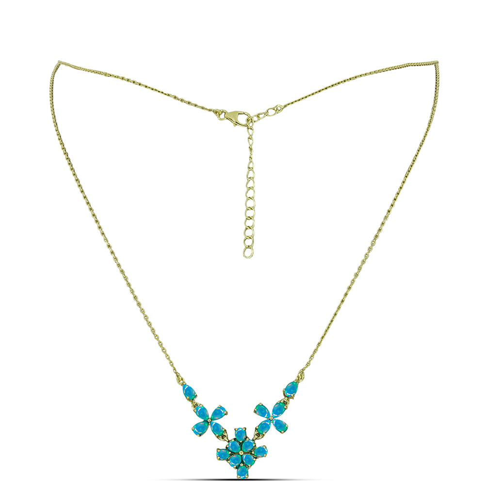 Pozlacený Stříbrný Náhrdelník s etiopským Paraiba modrým opálem