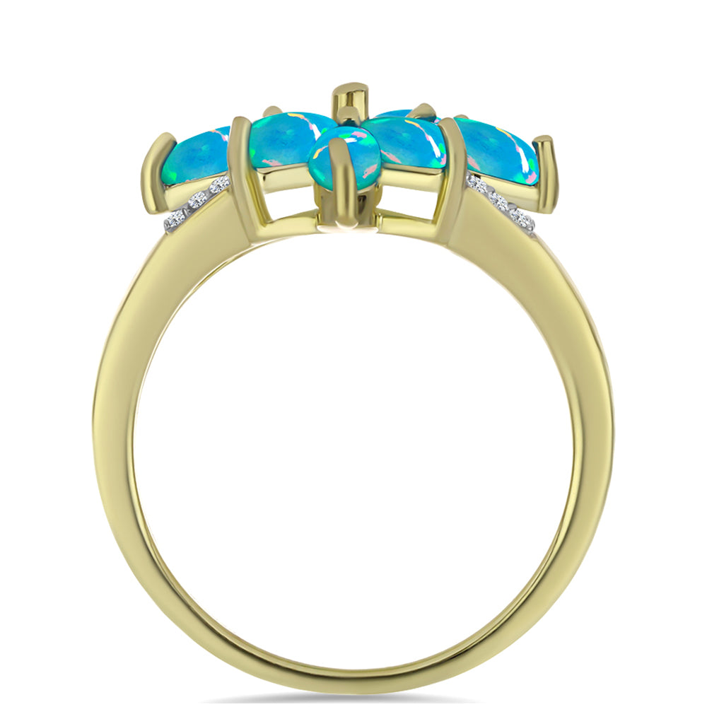 Pozlacený Stříbrný Prsten s etiopským Paraiba modrým opálem a Bílým Topazem