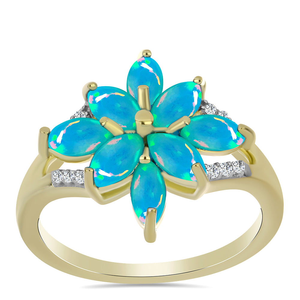 Pozlacený Stříbrný Prsten s etiopským Paraiba modrým opálem a Bílým Topazem 3 