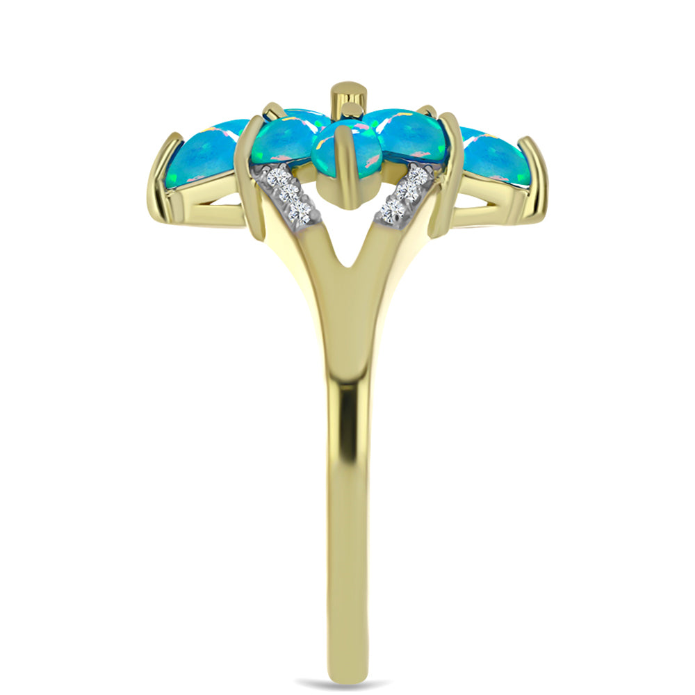 Pozlacený Stříbrný Prsten s etiopským Paraiba modrým opálem a Bílým Topazem 4 