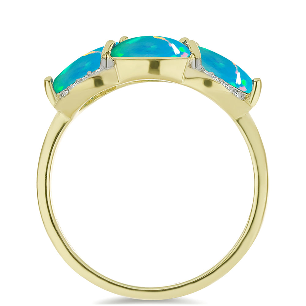 Pozlacený Stříbrný Prsten s etiopským Paraiba modrým opálem a Bílým Topazem 2 